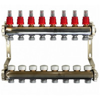 Коллекторный блок для тепл.пола GEKON 1"x3/4"EU отв.-8, в комплекте: расходомеры, термостат. клапаны, кронштейны, заглушки